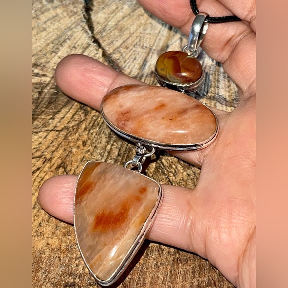 Large Rustic Orange Aventurine & Noreena Jasper Pendant 3 7/8” - Picture 6 of 16